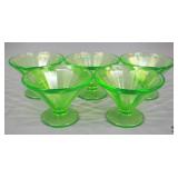 Federal Uranium Green Glass Sherbert Cups 5pc