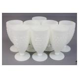 Milk Glass Hobnail Footed Glasses 8pc