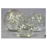 Clear Bubble Glass Paperweights 3pc