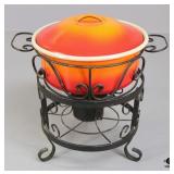 Vintage Enamel Chafing Dish w/Wrought Iron Stand