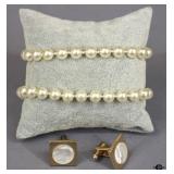 Pearl Bracelets & Shields Cufflinks 4pc