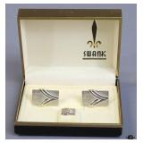 Swank Silver Tone Cufflinks & Tie Tack