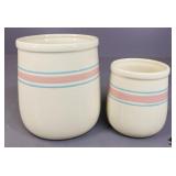 Pink & Blue Striped Pottery Jars 2pc
