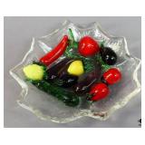 Art Glass Vegetables W/Glass Dish 12pc