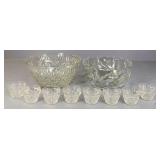 Punch Bowl & Glasses, Crystal Bowl 9pc