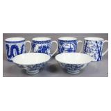 Blue & White Cups & Bowls 6pc