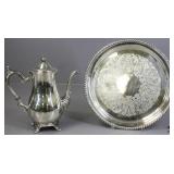 Wm. Rogers Silver Plate Coffee Pot & Platter 2pc