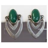 Pair of Sterling Silver Green Onyx Earrings
