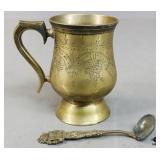 Brass Mug & Decorative Metal Spoon 2pc
