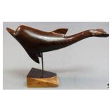 Wood Dolphin Figurine on Stand
