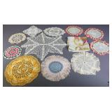 Crocheted Doilies & Silk Scarf 13pc