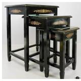 Wood Nesting Tables w/Glass Inserts