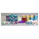 Assorted Colorful Christmas Ornaments & Ribbon
