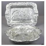 Arthur Court Metal Bunny Bowl & Tray