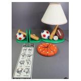 Sports Themed Clock, Bookends & Lamp+