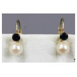 Pearl & Sapphire 14k Pierced Earrings