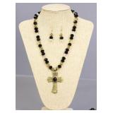 Beaded Cross Necklace & Earrings