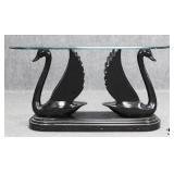 Glass Top Sculptural Black Swan Console