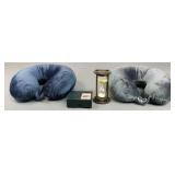 Misc. Lot: Compass, Hourglass, Neck Pillows