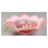 Fenton Pink & White Hobnail Ruffled Edge Bowl