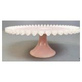 Fenton Silver Crest Ruffled Pink Cake Stand