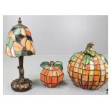 Lighted Stained Glass Lamp & Pumpkins