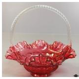 Fenton Cranberry Glass Ruffle Basket