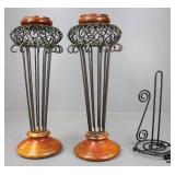Metal & Wood Candle Holders/Paper Towel Holder