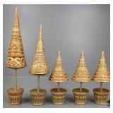 Copper/Gold Tone Christmas Tree Figurine Set