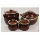 Glazed Pottery Crocks w/Lids / 4 pc