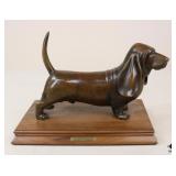 Bronze Basset Hound Figurine on Wood Base