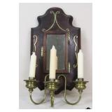 Wood, Mirror & Brass Candle Wall Sconce