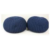 Blue Knit Pouf Foot Rests / 2 pc