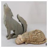 Carved Wood & Straw Figurines / 2 Pc