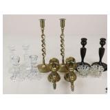 Brass/Glass/Wood Candlesticks, Wall Sconces+12 Pc