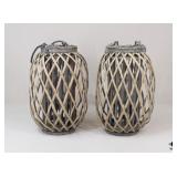 Rattan & Glass Candle Holders / 2 Pc