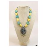 Beaded Necklace with Statement Pendant