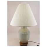 Glazed Ceramic Lamp W/Wood Base