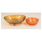 2 Bowls - Carnival Glass & Marigold