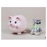 Glazed Ceramic & Metal Coin Banks / 2 Pc