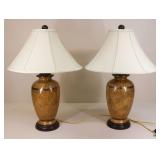 Pair of Table Lamps w/Brass & Wood Detail