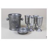 Pewter Ice Bucket & Goblets / 5 Pc