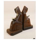 Pair of Carved Wood Monk Bookends