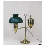 Brass Student  Lamp W/Green Glass Shade