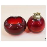Art Glass Lighter & Ashtray / 2 Pc