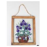 Wood Framed Floral Painting On Glass
