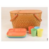 Woven Picnic Basket W/Picnic Supplies