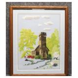 'Church in the Wildwood' Crewel Embroidery