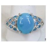 Sz 8.75 Sterling Ring w/ Stones