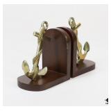 Brass Anchor & Wood Bookends / 1 Set